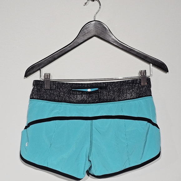 Lululemon Run Speed Short Blue Tropics Burlap Black Dune w Liner Shorts Sz 4 - Picture 3 of 5
